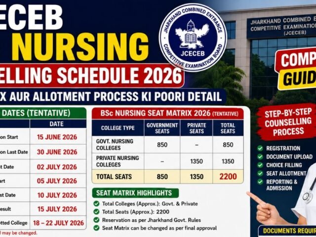 JCECEB BSc Nursing Counselling Schedule 2026: Seat Matrix Aur Allotment Process Ki Poori Detail