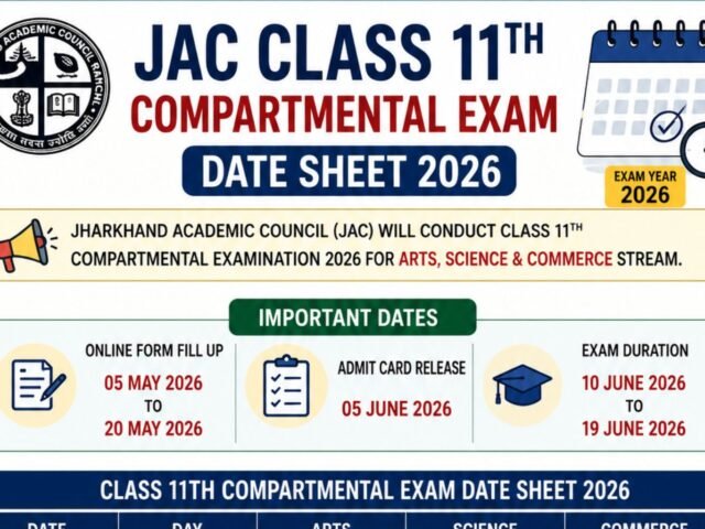 JAC Class 11th Compartmental Exam Date 2026 Sheet: Download Time Table
