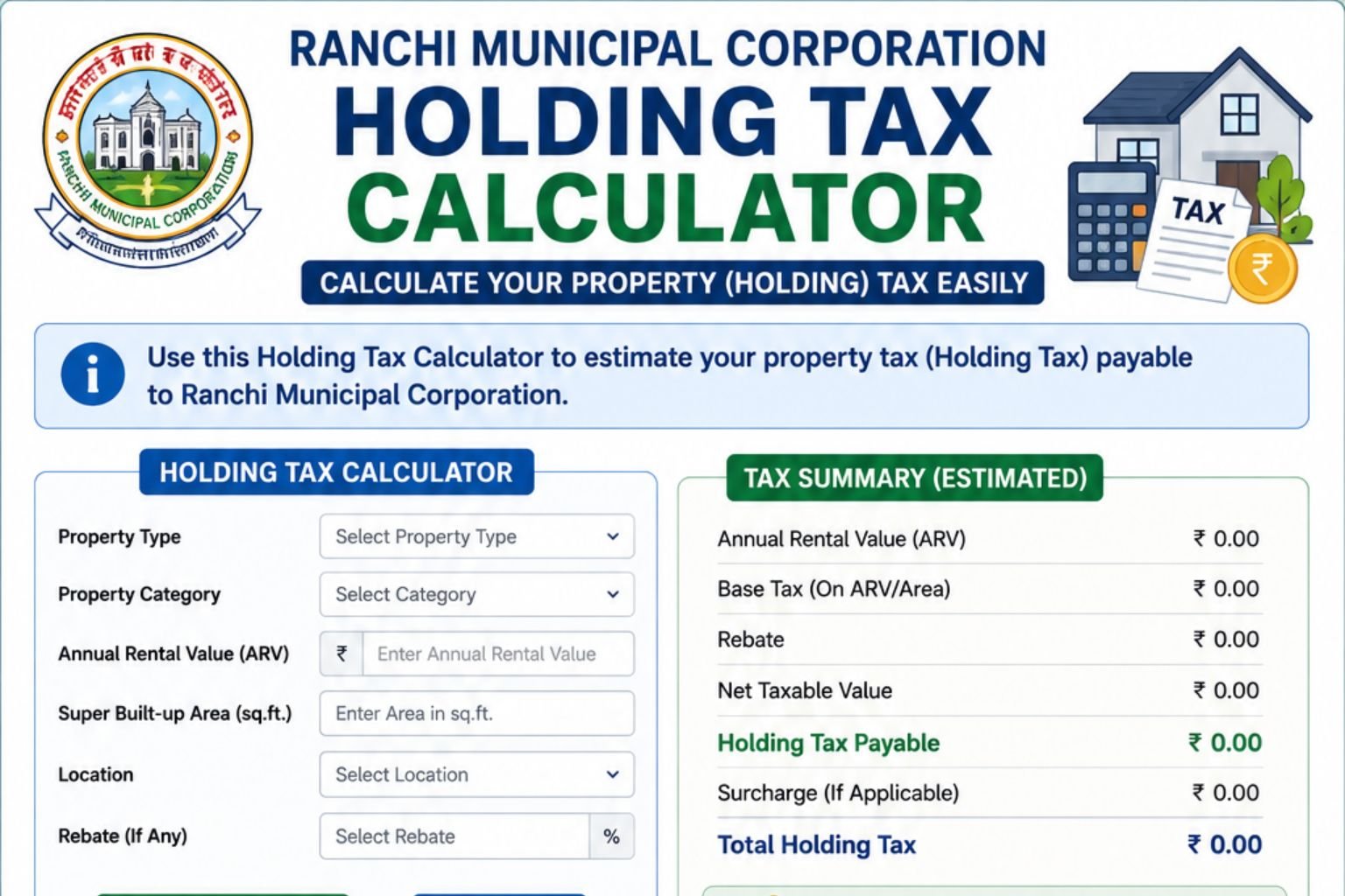 Ranchi Municipal Corporation Holding Tax Calculator