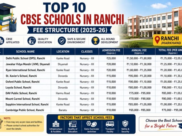 Top 10 CBSE Schools in Ranchi and Their Fee Structure (2026-27)