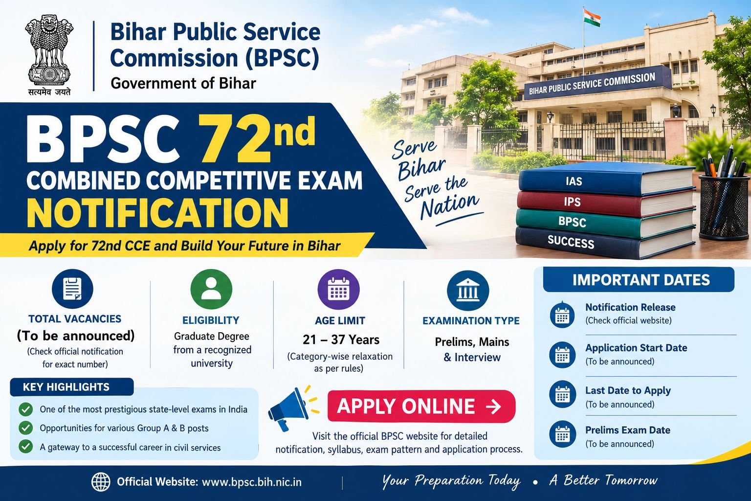 BPSC 72nd Combined Competitive Exam notification