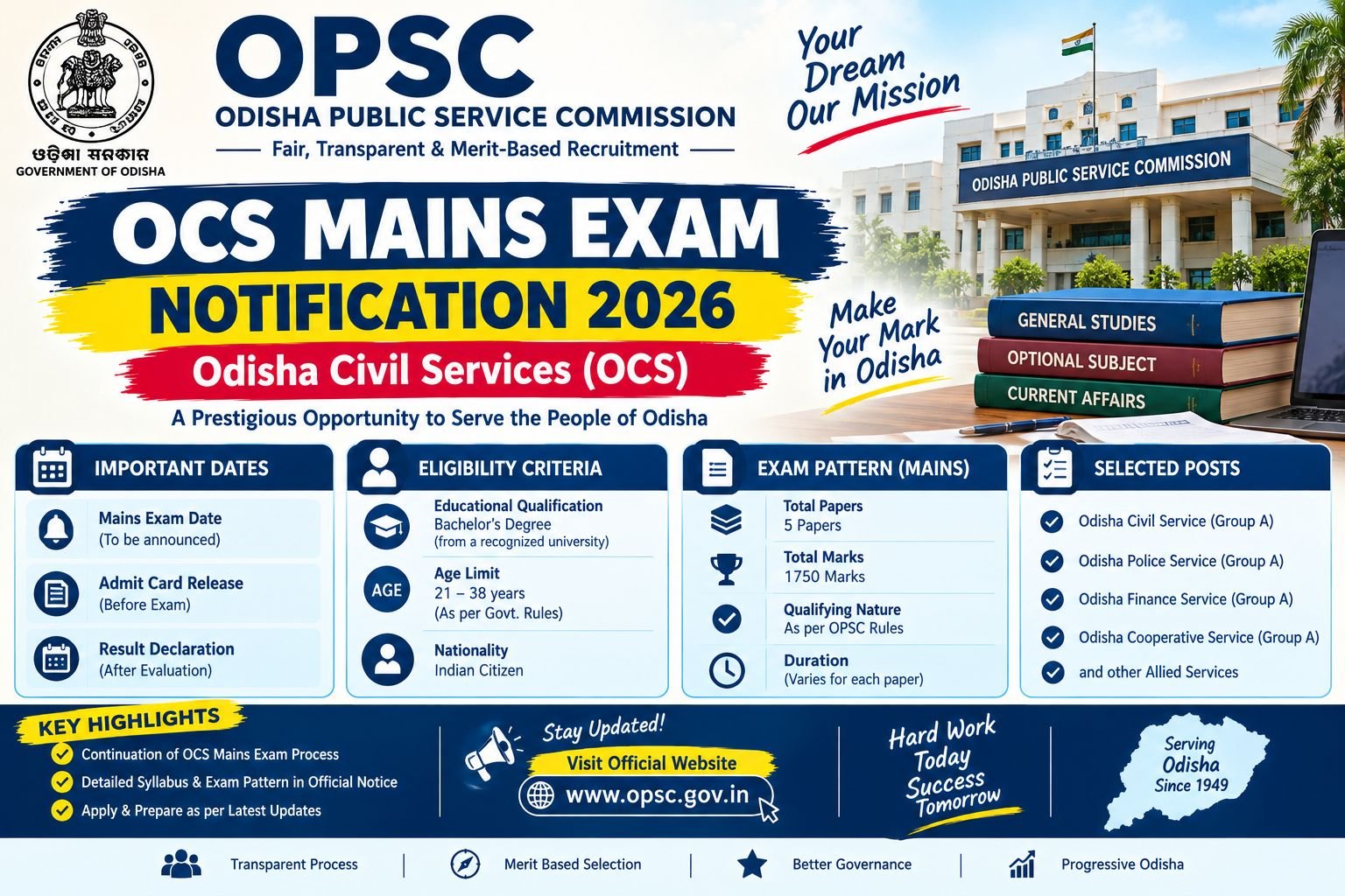 OPSC OCS Mains Exam Notification 2026