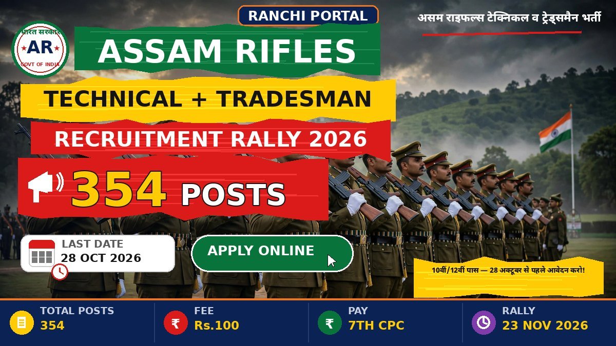Assam Rifles Recruitment 2026 — 354 Technical and Tradesman posts, rally from 23 November 2026
