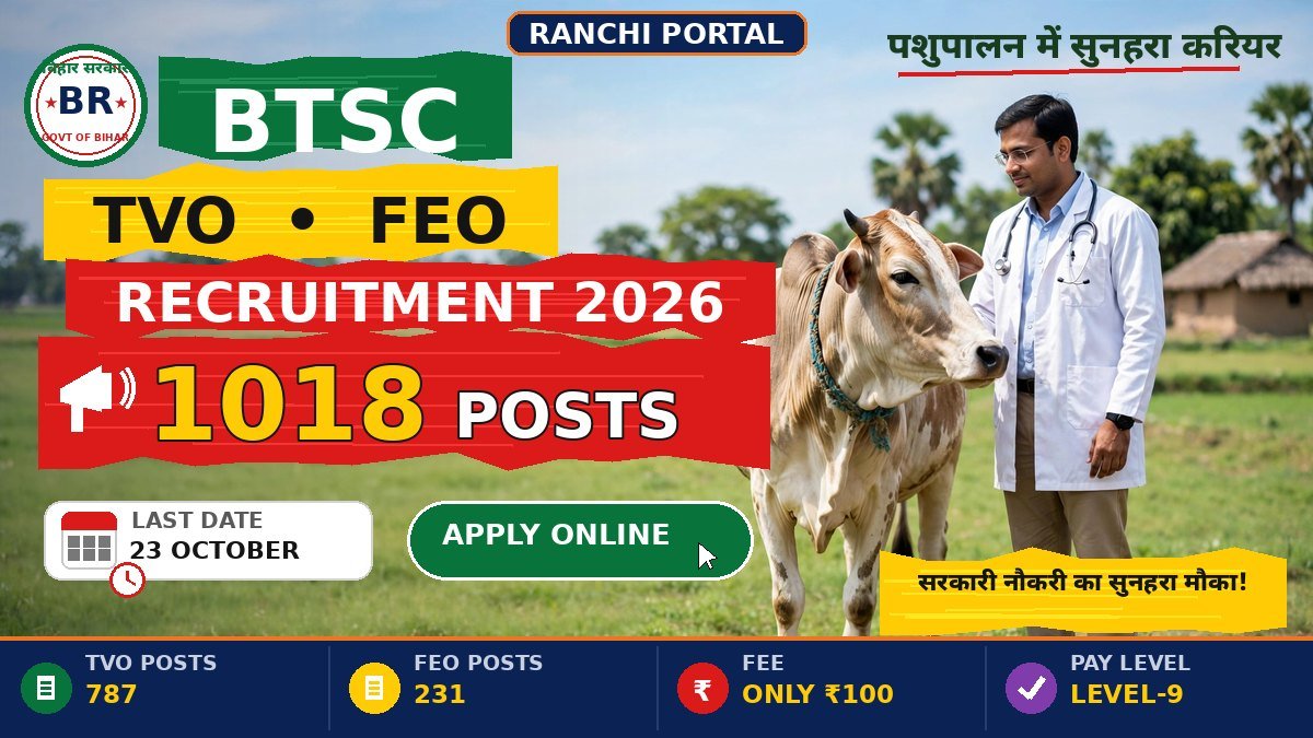 Bihar BTSC Recruitment 2026 - TVO FEO 1018 posts