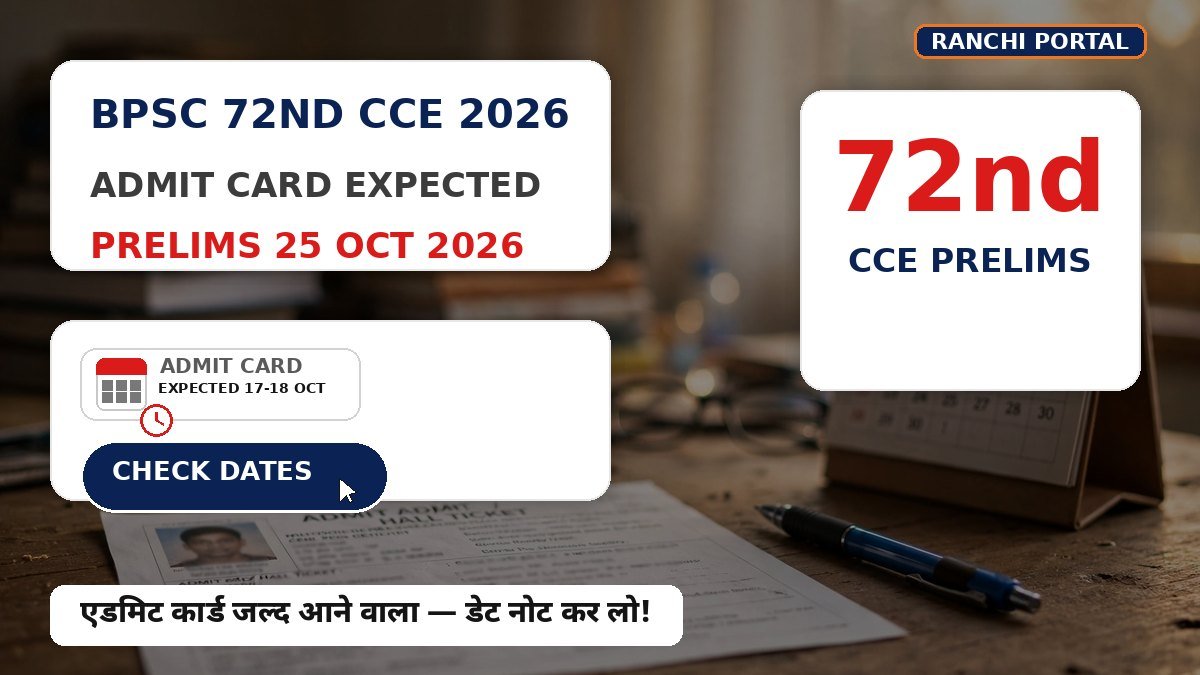 BPSC 72nd CCE Admit Card 2026 expected 17 October — prelims exam 25 October
