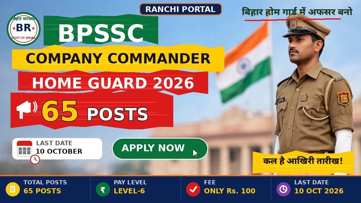 BPSSC Company Commander Recruitment 2026 — 65 posts, last date 10 October