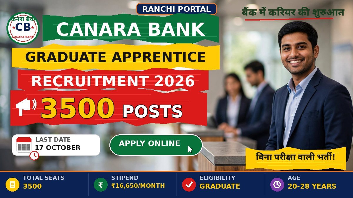 Canara Bank Apprentice 2026: Last Date 17 Oct (8 Din Bache) Canara Bank Graduate Apprentice 2026