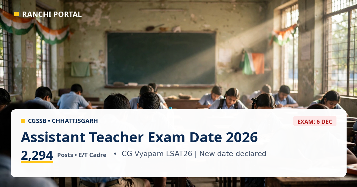 CGSSB Assistant Teacher Exam Date 2026 — 2294 posts, exam 6 December, PwBD re-apply 15-30 Oct