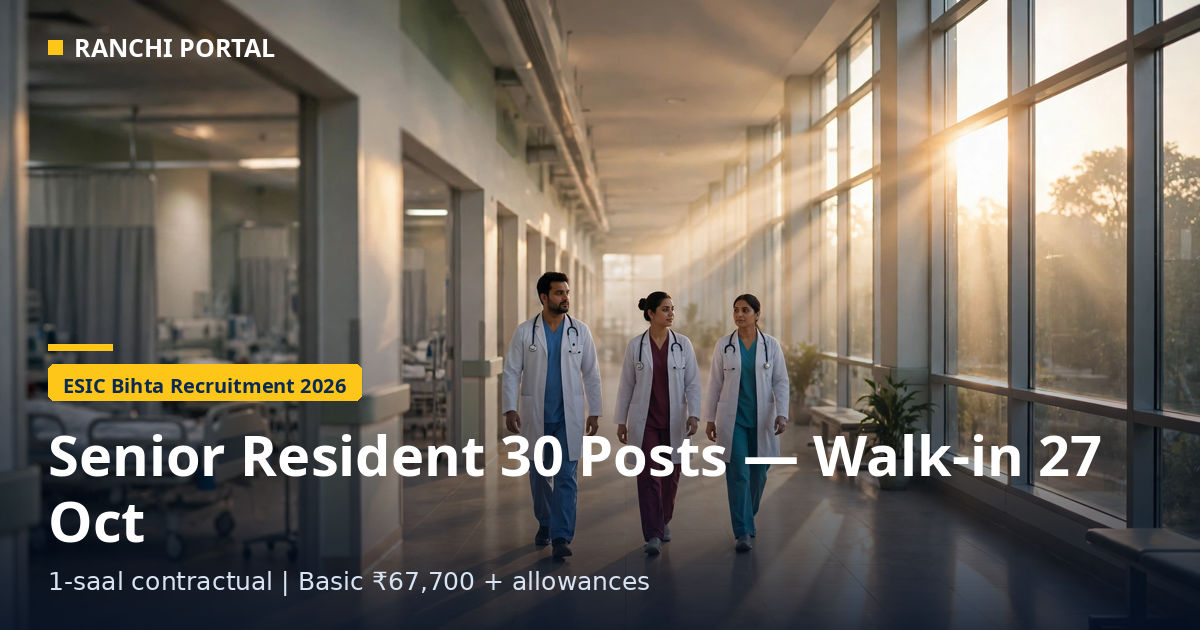 ESIC Bihta Senior Resident Recruitment 2026 — 30 posts, walk-in interview 27 October 2026