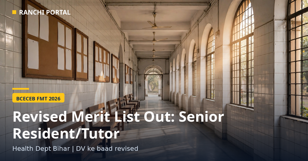 BCECEB FMT revised merit list 2026 - Senior Resident Tutor Health Department Bihar