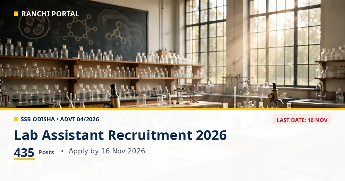 SSB Odisha Lab Assistant Recruitment 2026 — 435 posts, apply by 16 Nov