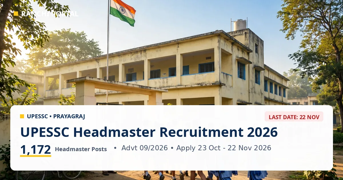 UPESSC Headmaster Recruitment 2026 — 1,172 posts, Advt 09/2026, apply by 22 November 2026