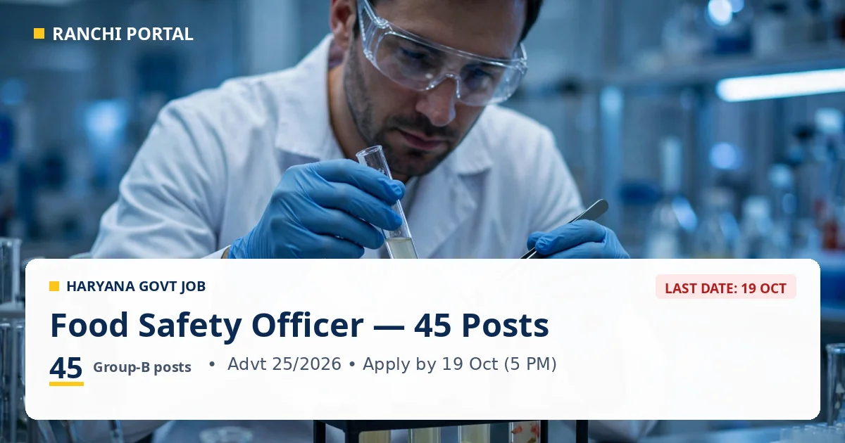 HPSC Food Safety Officer Recruitment 2026 — 45 posts, food testing lab scene, last date 19 October