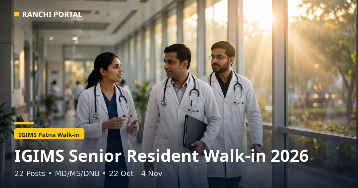 IGIMS Patna Senior Resident Walk-in 2026 - 22 posts across 4 departments