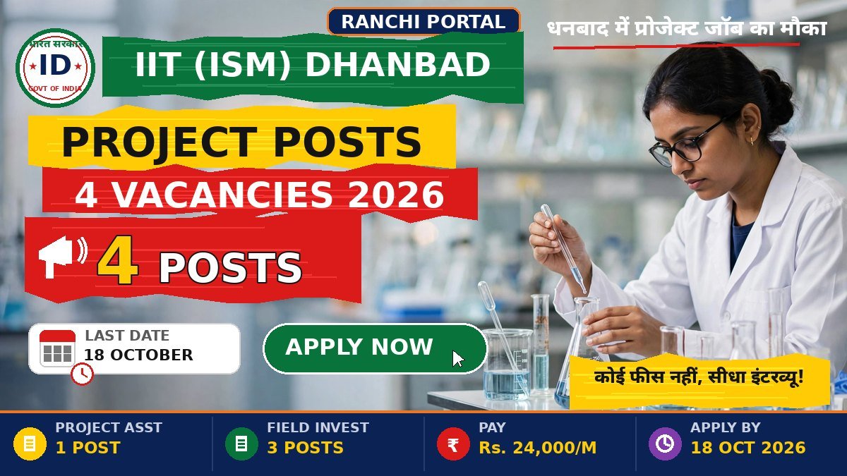 IIT ISM Dhanbad project posts 2026 — Project Assistant and Field Investigator, 4 posts