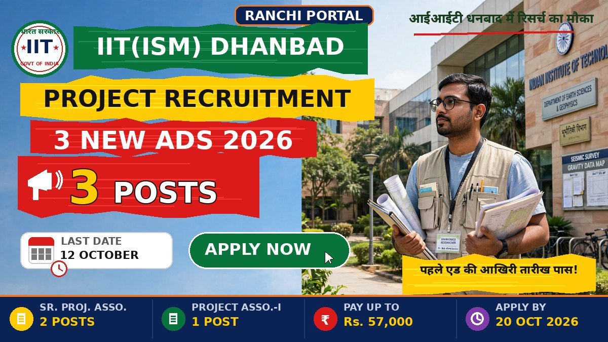 IIT ISM Dhanbad Project Recruitment 2026 — 3 posts, last date 12 October