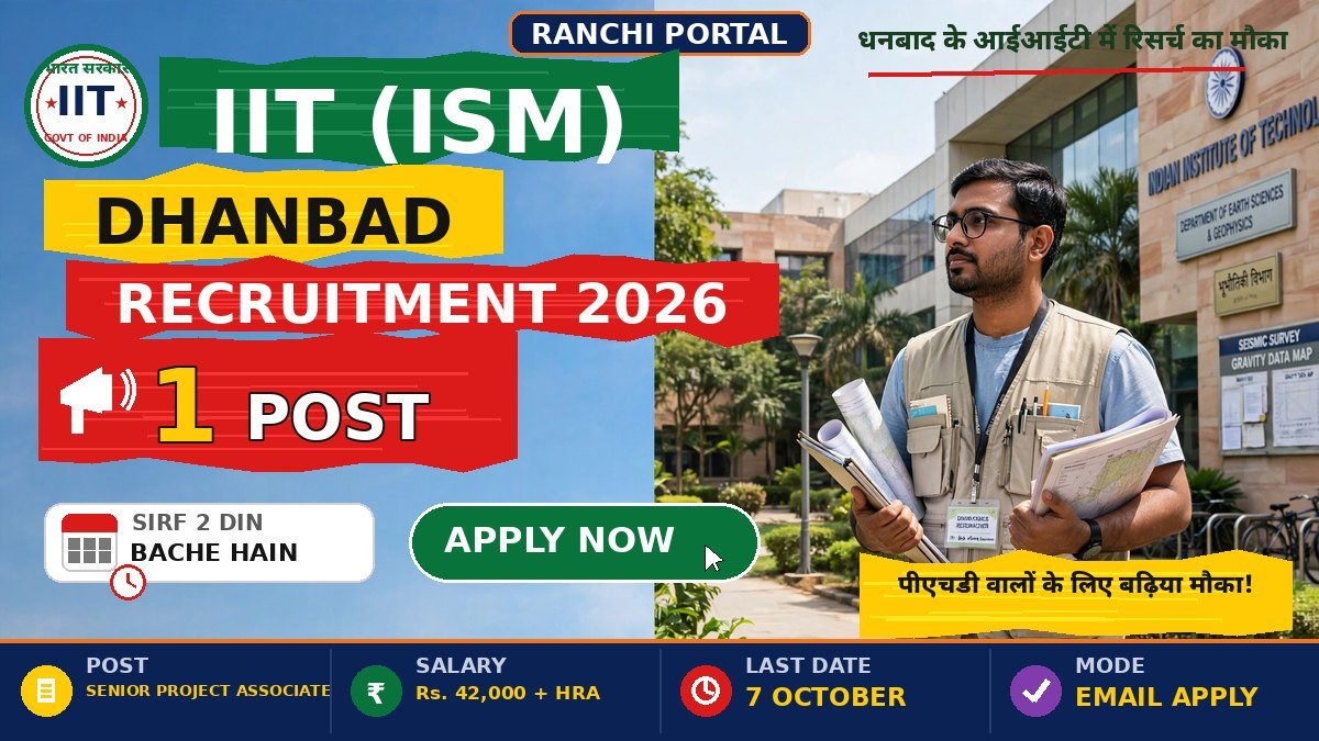 IIT ISM Dhanbad Recruitment 2026: 1 Post, Last Date 7 Oct IIT ISM Dhanbad Senior Project Associate Recruitment 2026