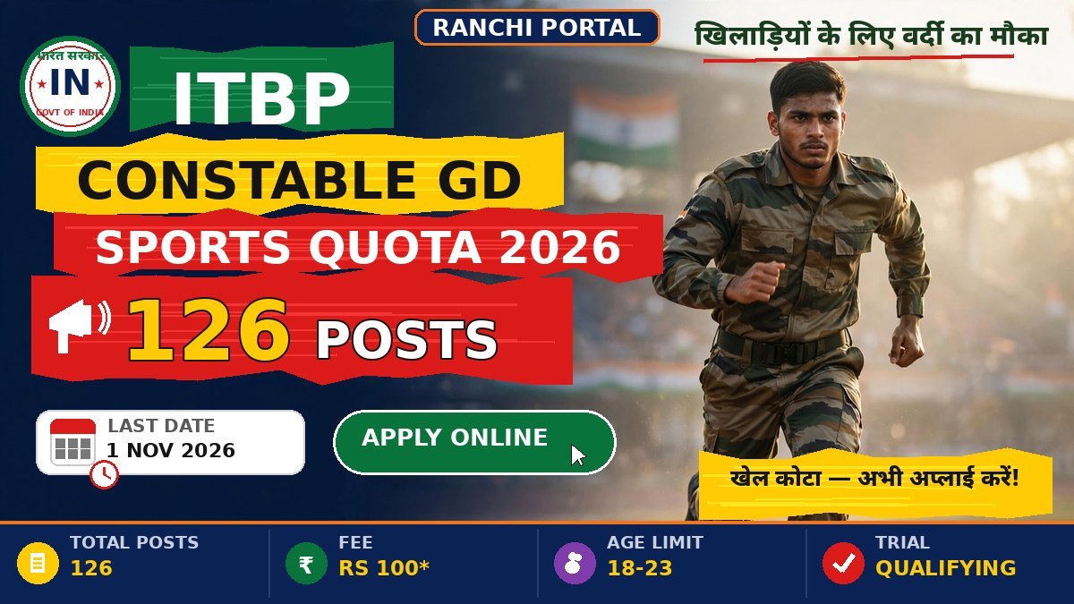 ITBP Constable GD Sports Quota 2026 - 126 Posts - Ranchi Portal