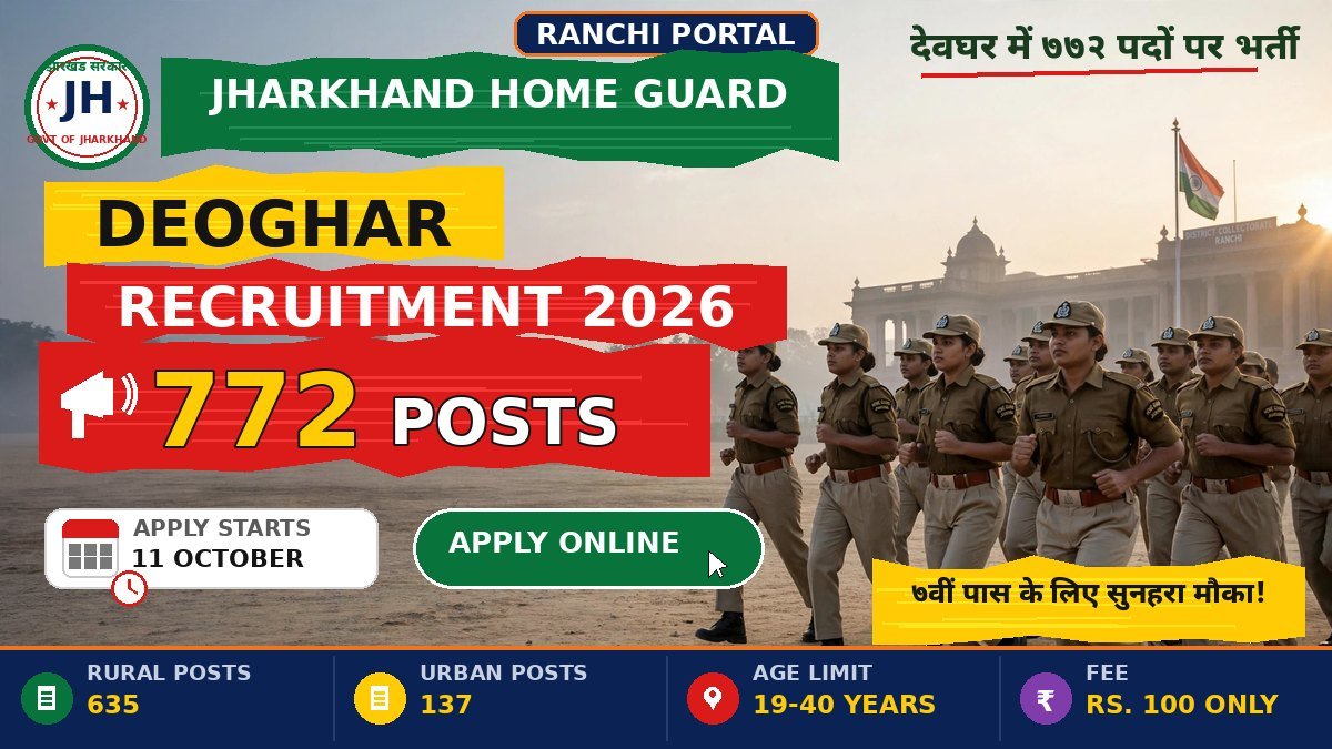 Jharkhand Home Guard Recruitment 2026: 772 Posts Jharkhand Home Guard Recruitment 2026 - 772 Home Guard posts in Deoghar, apply online from 11 October 2026