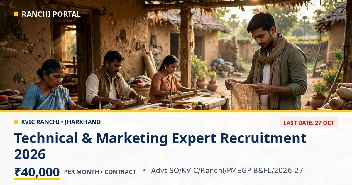 KVIC Recruitment 2026 - Technical Expert and Marketing Expert posts in Ranchi, Jharkhand