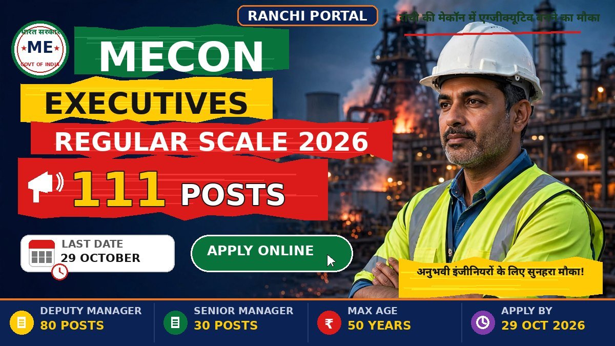 MECON Executives Recruitment 2026 — 111 regular-scale posts, last date 29 October 2026