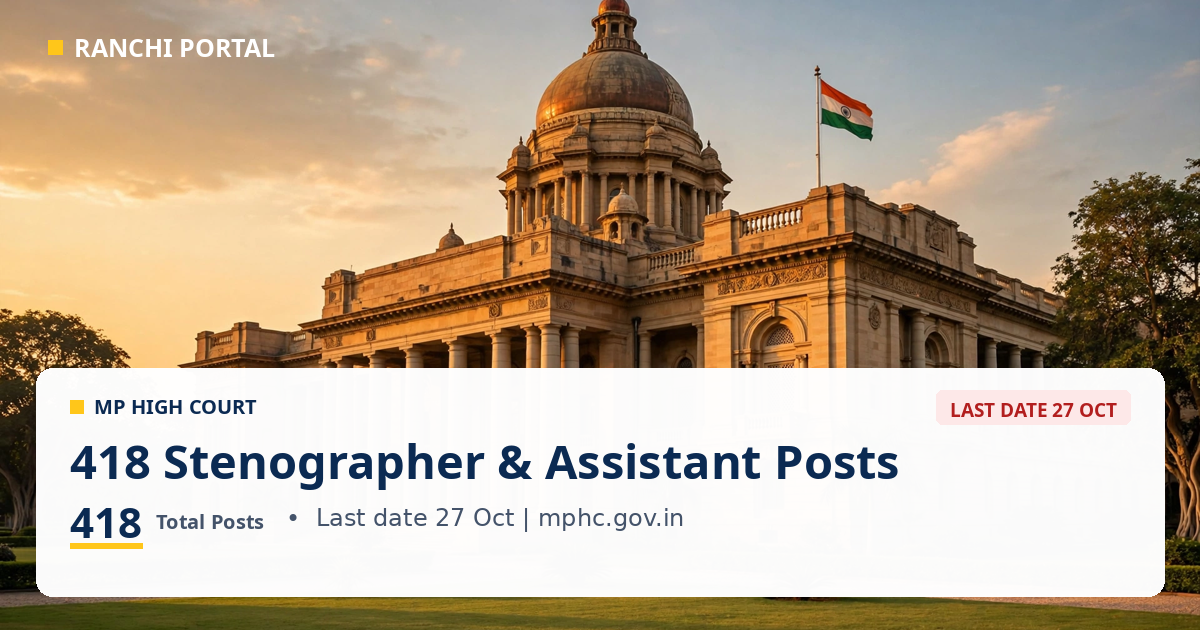 MP High Court Stenographer Recruitment 2026 — 418 posts, last date 27 October, Jabalpur