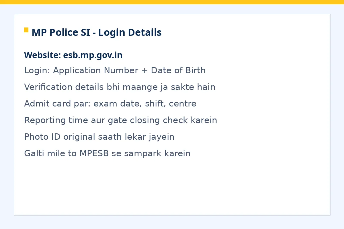 MP Police SI admit card login details esb.mp.gov.in