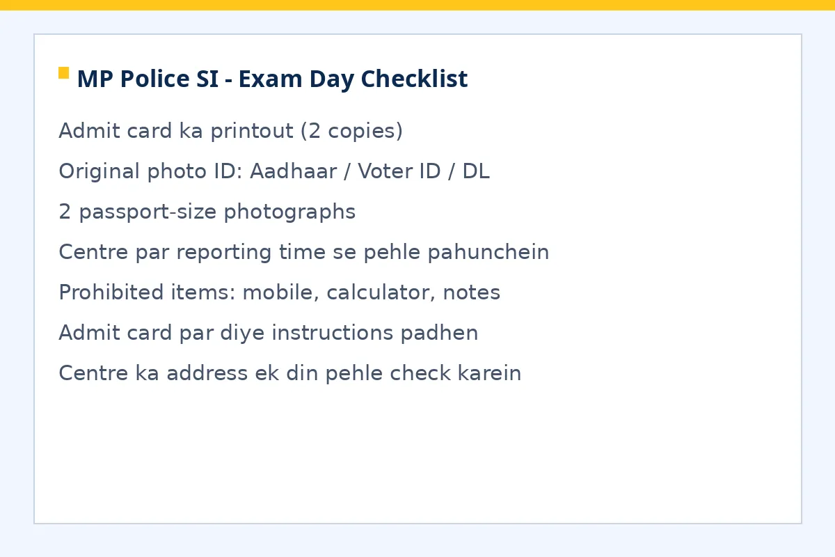 MP Police SI exam day checklist documents