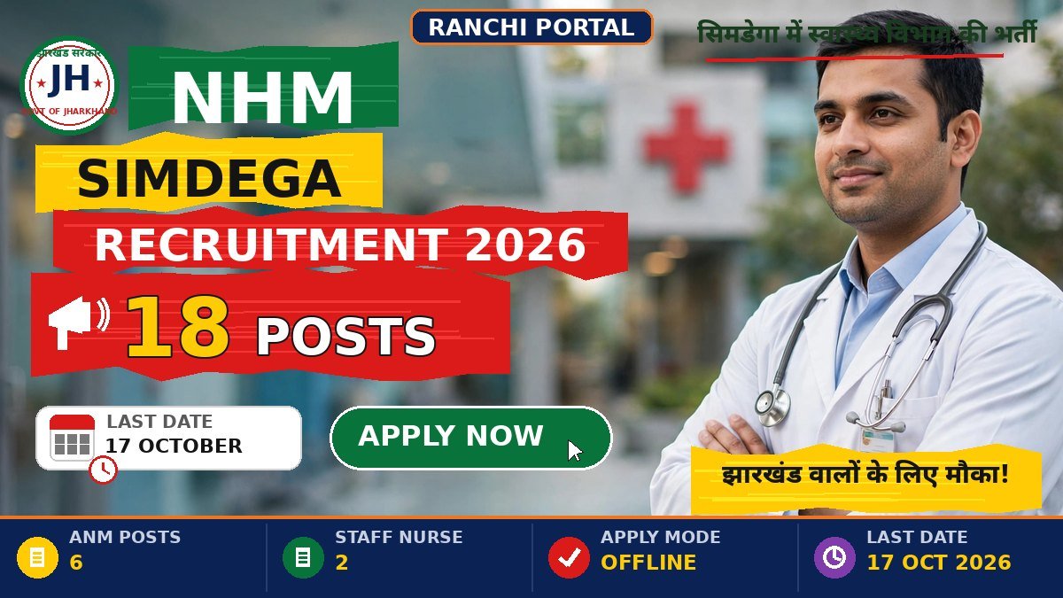 NHM Simdega Recruitment 2026 — 18 Posts, Apply Offline by 17 October