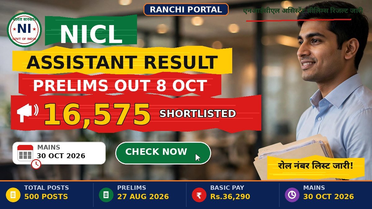 NICL Assistant Prelims Result 2026 — 8 October declared, 16,575 shortlisted for Mains