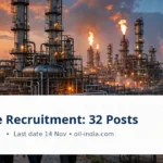 Oil India Executive Recruitment 2026: 32 Posts, Apply Online Oil India Executive Recruitment 2026 — 32 executive posts, oil refinery at dusk, last date 14 November