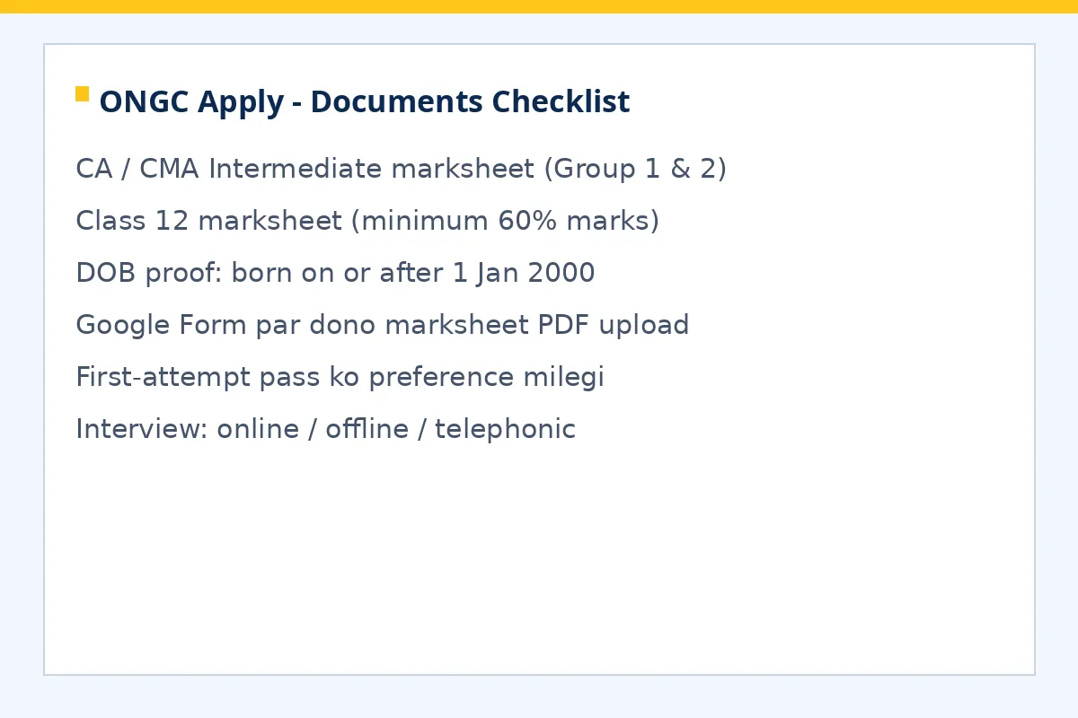 ONGC industrial trainee documents checklist marksheet