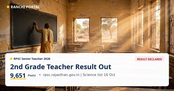 RPSC 2nd Grade Teacher Result 2026 — Science provisional list out 16 October, 9651 posts