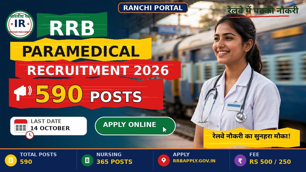 RRB Paramedical Recruitment 2026 — 590 posts, apply online before 14 October
