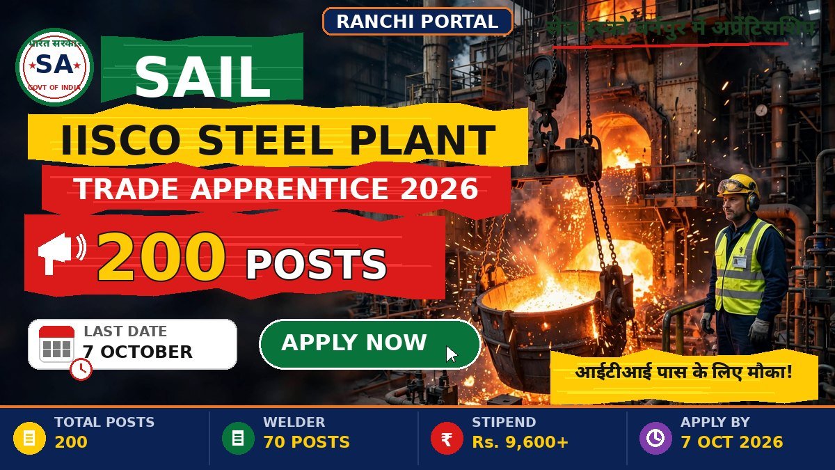 SAIL IISCO Trade Apprentice 2026 — 200 ITI Posts, Last Date 7 October