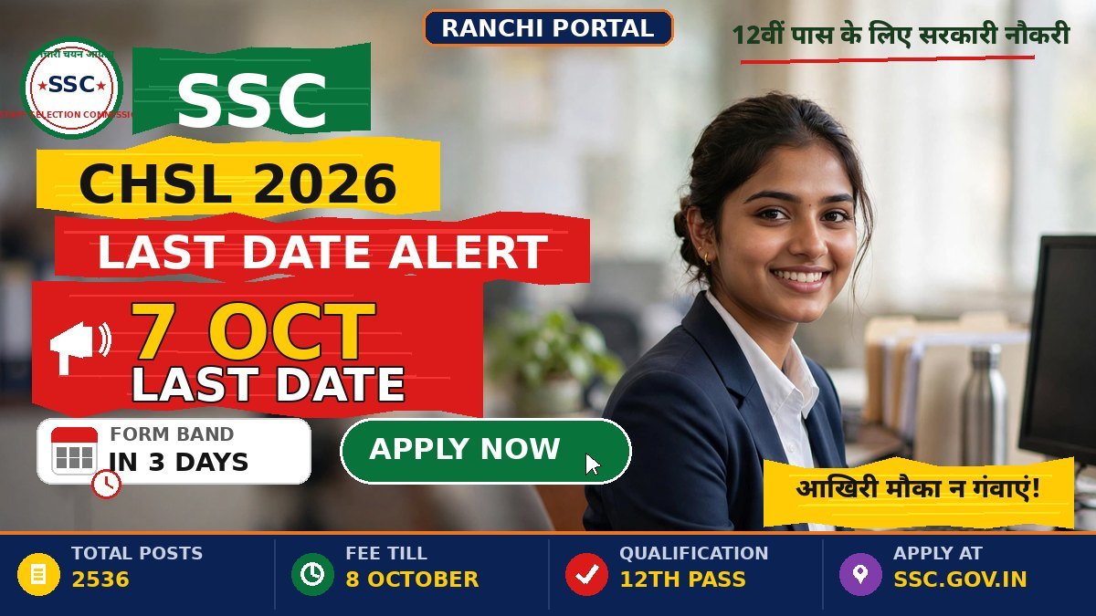 SSC CHSL 2026: Form Band Ho Gaya, Correction Window 14-16 Oct SSC CHSL 2026 Last Date — 7 October 2026, 2536 posts, apply online at ssc.gov.in