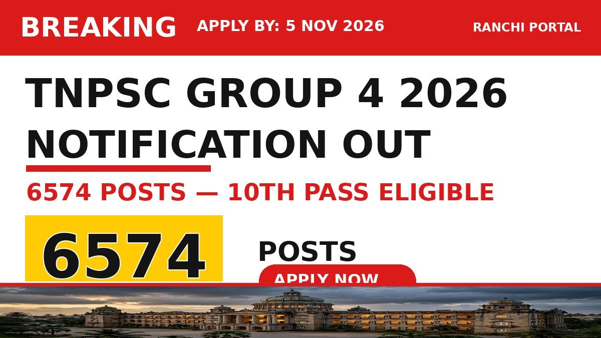 TNPSC Group 4 Recruitment 2026 — 6,574 posts, apply by 5 November 2026
