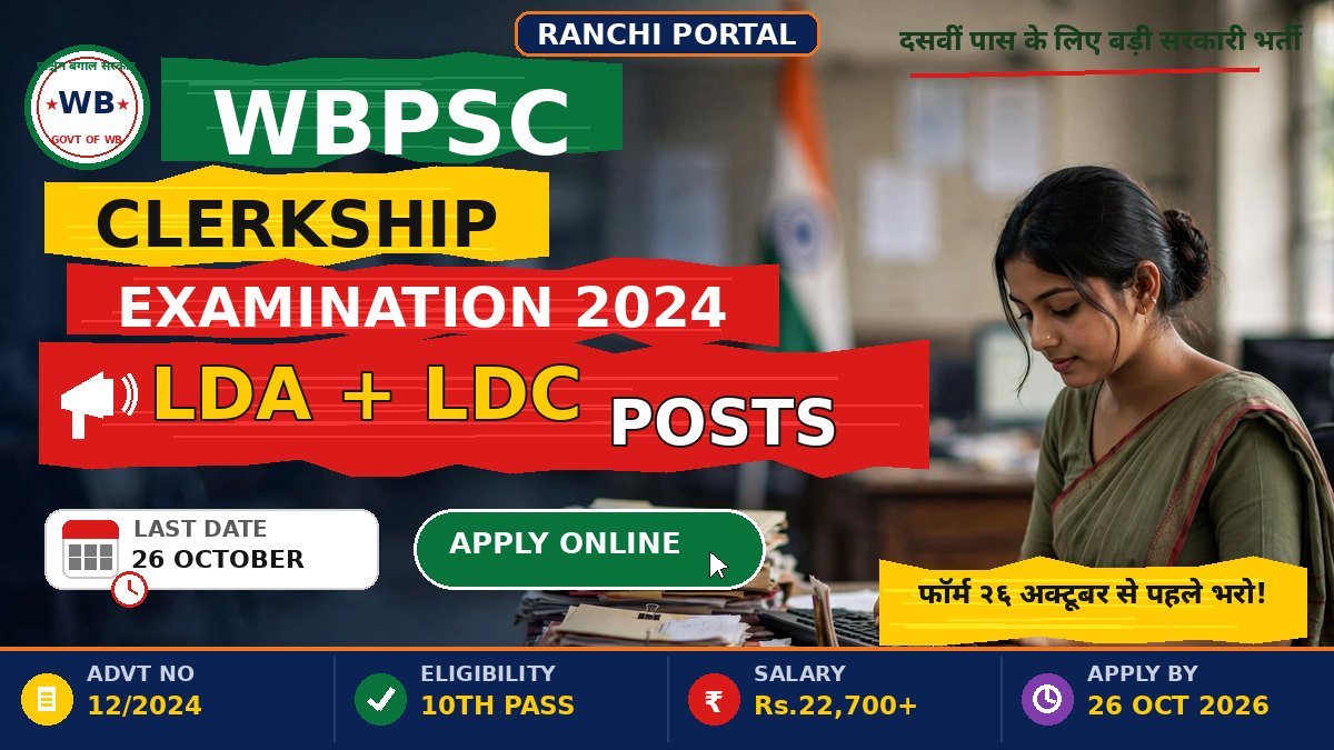 WBPSC Clerkship Recruitment 2026 — LDA/LDC Posts for 10th Pass, Last Date 26 October